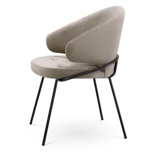 Chaise de Salle à Manger Luxueuse Taupe avec Structure Métallique Noire - Mobilier d'Hôtel de Luxe Vue de côté par Luxury Group International