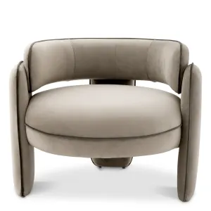 Sillón Lounge Tapizado de Lujo en Taupe Gris Mate con Respaldo Curvo - Mobiliario de Hotel de Lujo Vista frontal por Luxury Group International