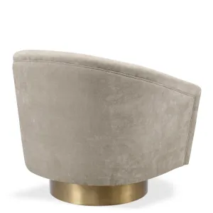 Luxuriöser Sessel aus taupefarbenem Samt mit geschwungener Rückenlehne und goldenem Gestell – 80 cm – Luxus-Hotelmöbel Rückansicht von Luxury Group International