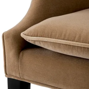 Luxury Taupe Velvet Dining Chair with Gold Accent - Luxury Dining Chair - Luxury Hotel Furniture Detail View by Luxury Group International