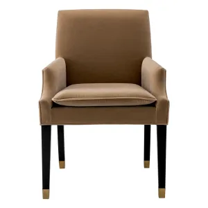 Luxury Taupe Velvet Dining Chair with Gold Accent - Luxury Dining Chair - Luxury Hotel Furniture Front View by Luxury Group International