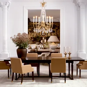Luxury Taupe Velvet Dining Chair with Gold Accent - Luxury Dining Chair - Luxury Hotel Furniture Lifestyle View by Luxury Group International