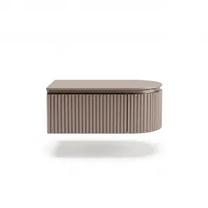 Luxury Taupe Wall-Mounted Nightstand with Fluted Curved Front - Luxury Nightstand Side View by Luxury Group International