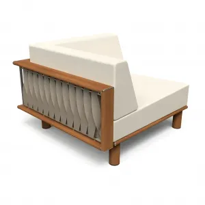 Fauteuil d'angle d'extérieur en teck de luxe avec panneaux en corde tissée Vue de face par Luxury Group International