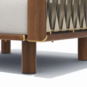 Divano 3 Posti in Legno di Teak di Lusso con Pannello a Fisarmonica Intrecciato | Lounge Esterno di Lusso Vista dettaglio di Luxury Group International
