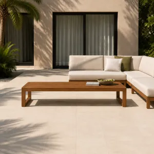 Luxury Teak Wood Outdoor Bench – 183 cm Modern Lounge Bench Lifestyle View by Luxury Group International