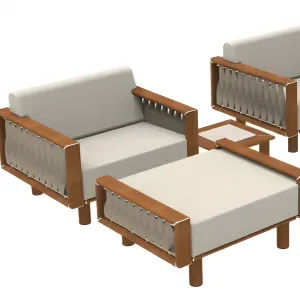Fauteuil d'extérieur de luxe en teck avec côtés tressés en corde Vue de face par Luxury Group International