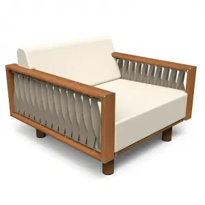 Fauteuil d'extérieur de luxe en teck avec côtés tressés en corde Vue de face par Luxury Group International