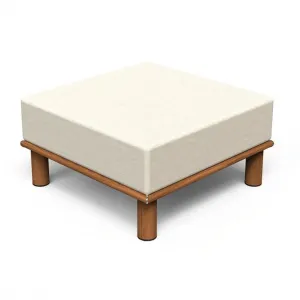 Luxury Teak Wood Outdoor Ottoman with Cream Upholstered Cushion Front View by Luxury Group International