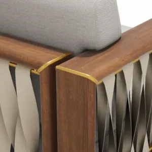 Luxury Teak Wood Outdoor Two-Seater Sofa with Cream Cushions Detail View by Luxury Group International