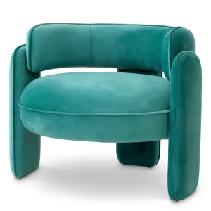 Fauteuil de Salon Luxueux en Tissu Sarcelle avec Dossier Courbé - Mobilier de Luxe pour Hôtels Vue de face par Luxury Group International