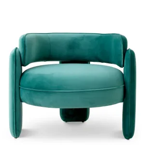 Fauteuil de Salon Luxueux en Tissu Sarcelle avec Dossier Courbé - Mobilier de Luxe pour Hôtels Vue de face par Luxury Group International