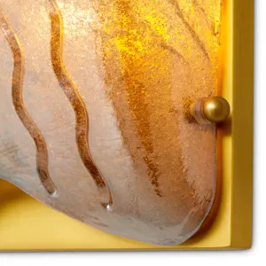 Luxury Textured Glass Wall Lamp with Golden Frame and Sculptural Design - Luxury Hotel Furniture Detail View by Luxury Group International