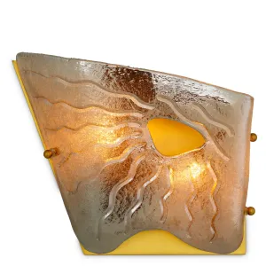 Luxury Textured Glass Wall Lamp with Golden Frame and Sculptural Design - Luxury Hotel Furniture Front View by Luxury Group International