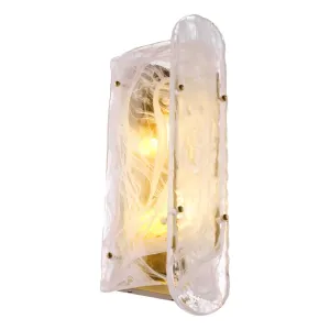 Luxury Textured Glass Wall Sconce in Blush Pink Glass with Cylindrical Glow Shade Side View by Luxury Group International