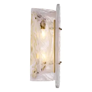 Luxury Textured Glass Wall Sconce in Blush Pink Glass with Cylindrical Glow Shade Side View by Luxury Group International