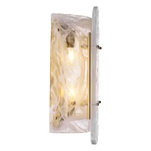 Luxury Textured Glass Wall Sconce in Blush Pink Glass with Cylindrical Glow Shade Side View by Luxury Group International