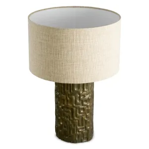 Lampada da Tavolo di Lusso con Base Scultorea Testurizzata e Paralume in Tessuto - Arredamento di Lusso per Hotel Vista frontale di Luxury Group International