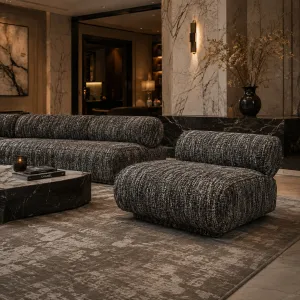 Luxury Textured Upholstered Lounge Armchair with Sculptural Form - Luxury Armchair Lifestyle View by Luxury Group International