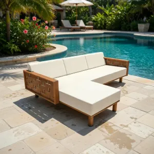 Luxus Dreisitziges Chaiselongue-Sofa mit Holzrahmen-Design Lifestyle-Ansicht von Luxury Group International