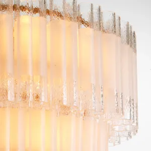 Lampadario di Lusso a Tre Livelli in Vetro di Cristallo con Paralumi Tubolari Stratificati - Lampadario Moderno Vista dettaglio di Luxury Group International
