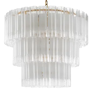 Lampadario di Lusso a Tre Livelli in Vetro di Cristallo con Paralumi Tubolari Stratificati - Lampadario Moderno Vista laterale di Luxury Group International