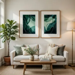 Luxury Tide Source Abstract Wall Art Print Set in Natural Wooden Frames - Luxury Wall Art Lifestyle View by Luxury Group International