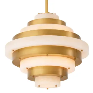 Luxury Tiered Alabaster Ceiling Lamp with Brushed Brass Art Deco Design by Luxury Group International