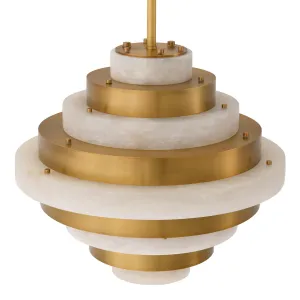 Luxury Tiered Alabaster Ceiling Lamp with Brushed Brass Art Deco Design Front View by Luxury Group International