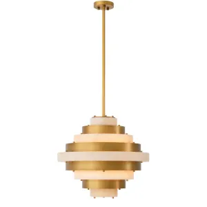Luxury Tiered Alabaster Ceiling Lamp with Brushed Brass Art Deco Design Side View by Luxury Group International