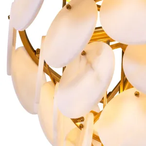 Luxus Stufiger Alabaster-Scheiben-Kronleuchter mit gebürstetem Messinggestell für elegante Innenräume Detailansicht von Luxury Group International