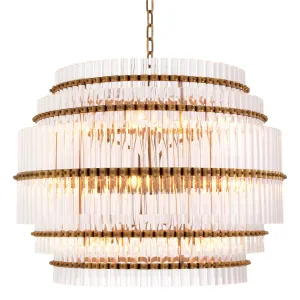 Lampadario di Cristallo a Più Livelli – Lampada a Sospensione Dorata Multistrato Vista frontale di Luxury Group International