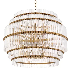 Lampadario di Cristallo a Più Livelli – Lampada a Sospensione Dorata Multistrato Vista frontale di Luxury Group International