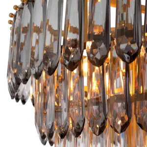 Luxuriöser, mehrstufiger Kristallleuchter mit goldenem Rahmen und facettierten Glastropfen – 86 cm – Luxus-Kronleuchter Detailansicht von Luxury Group International