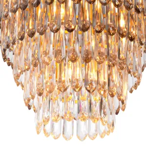 Luxuriöser, mehrstufiger Kristallleuchter mit goldenem Rahmen und facettierten Glastropfen – 86 cm – Luxus-Kronleuchter Detailansicht von Luxury Group International