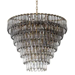 Luxuriöser, mehrstufiger Kristallleuchter mit goldenem Rahmen und facettierten Glastropfen – 86 cm – Luxus-Kronleuchter Seitenansicht von Luxury Group International