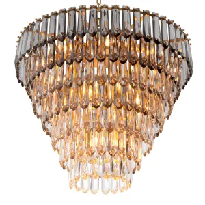 Luxuriöser, mehrstufiger Kristallleuchter mit goldenem Rahmen und facettierten Glastropfen – 86 cm – Luxus-Kronleuchter Seitenansicht von Luxury Group International