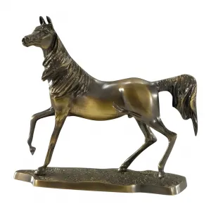Luxury Trotting Horse Bronze Sculpture on Textured Ground Base - Luxury Bronze Figure Front View by Luxury Group International