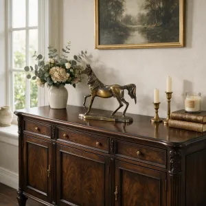 Luxury Trotting Horse Bronze Sculpture on Textured Ground Base - Luxury Bronze Figure Lifestyle View by Luxury Group International