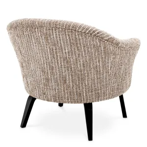 Fauteuil de luxe en tweed beige avec dossier incurvé et pieds noirs - Mobilier de luxe pour hôtels Vue de dos par Luxury Group International