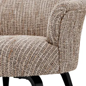 Fauteuil de luxe en tweed beige avec dossier incurvé et pieds noirs - Mobilier de luxe pour hôtels Vue détaillée par Luxury Group International