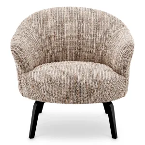 Fauteuil de luxe en tweed beige avec dossier incurvé et pieds noirs - Mobilier de luxe pour hôtels Vue de face par Luxury Group International