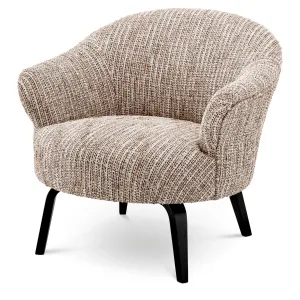 Fauteuil de luxe en tweed beige avec dossier incurvé et pieds noirs - Mobilier de luxe pour hôtels Vue de face par Luxury Group International