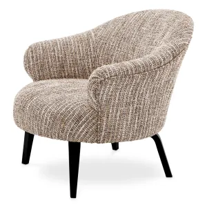 Fauteuil de luxe en tweed beige avec dossier incurvé et pieds noirs - Mobilier de luxe pour hôtels Vue de côté par Luxury Group International