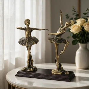 Luxury Twin Ballerina Bronze Sculpture on Stepped Wooden Base - Luxury Bronze Figure Lifestyle View by Luxury Group International
