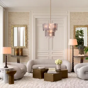 Luxus Tischlampe aus verdrehtem Metall mit Stoffschirm für elegante Innenräume Lifestyle-Ansicht von Luxury Group International