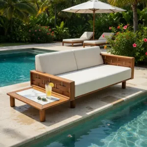 Luxus Zweisitzer Sofa mit Integriertem Holz-Beistelltisch Design Lifestyle-Ansicht von Luxury Group International