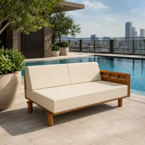 Luxury Two-Seater Teak Outdoor Sofa with Right Armrest Lifestyle View by Luxury Group International
