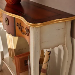 Luxury Two-Tone Baroque Console Table with Decorative Drawer Front & Lower Shelf Storage Detail View by Luxury Group International