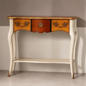 Luxury Two-Tone Baroque Console Table with Decorative Drawer Front & Lower Shelf Storage Front View by Luxury Group International